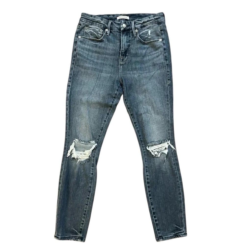 GOOD AMERICAN Good Legs Distressed Blue High Rise Skinny Crop Jeans Sz 6 /‎ 28 - Picture 2 of 6